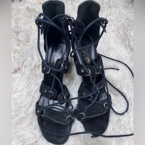 Saint Laurent Suede Lace-Up Heels - black, 38.5 - Picture 2 of 6